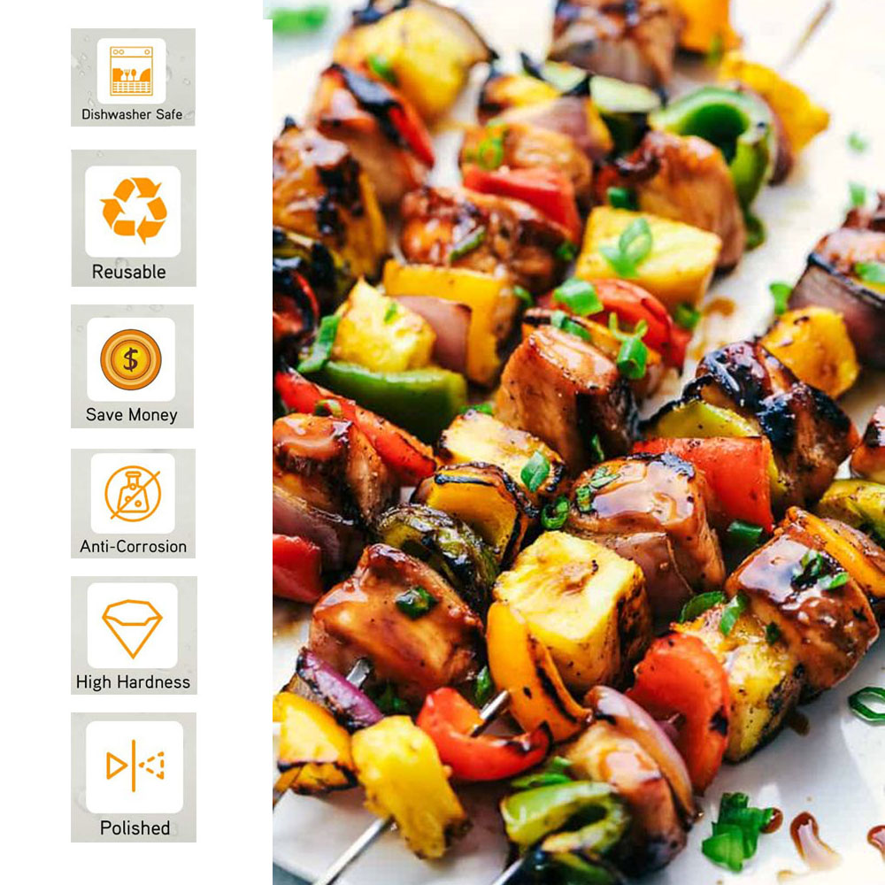 stainless steel bbq kebab skewers 5x5mm square shape with wooden handle