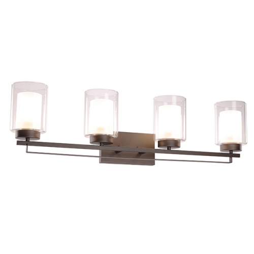 Wall Light 4 Light Bathroom Vanity Lighting with Dual Glass Shade in Dark Bronze Indoor Wall Mount Light  XB-W1195-4-DB