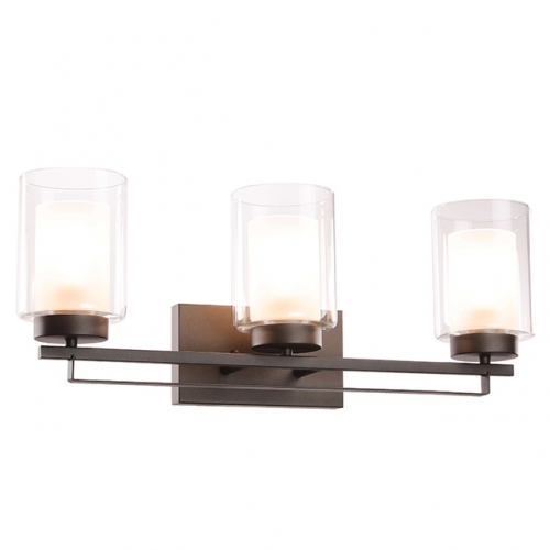 Wall Light 3 Light Bathroom Vanity Lighting with Dual Glass Shade in Dark Bronze Indoor Wall Mount Light  XB-W1195-3-DB