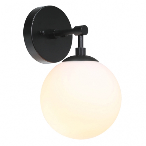 Wall Light 1 Light Vintage Wall Sconce with White Globe Glass Shade in Matte Black Bathroom Vanity Lighting Suitable for Bathroom & Kitchen  XB-W1211-MBK