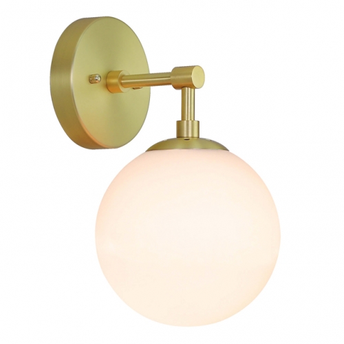 Wall Light 1 Light Vintage Wall Sconce with White Globe Glass in Satin Brass, Bathroom Vanity Lighting Suitable for Living Room & Hallway  XB-W1211-SB
