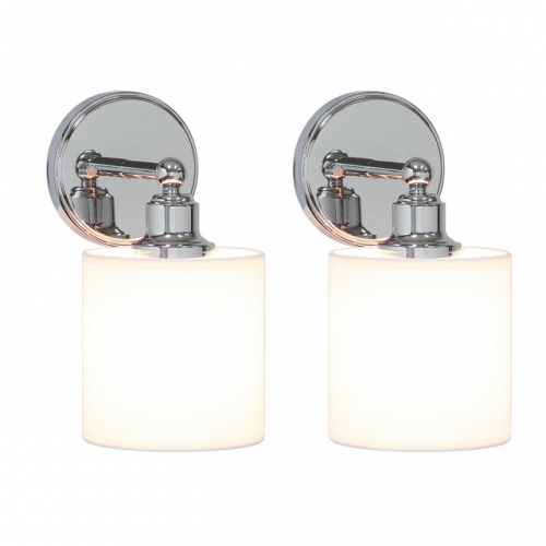 Wall Sconce 1 Light Bathroom Vanity Wall Light with Drum Fabric Shade, Chrome Finish 2 Pack XB-W1214-1-2CH