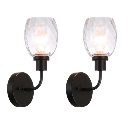Wall Sconce, 1 Light Bathroom Vanity Wall Light with Clear Glass, Matte Black Finish 2 Pack XB-W1210-1-2MBK