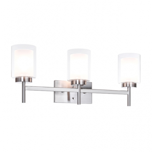 Vanity Light, Modern 3 Light Bathroom Wall Light Sconce with Dual Glass Shade Brushed Nickel Finish XB-W1276-3-BN