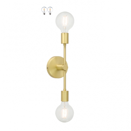 Wall Light Double Wall Sconce with LED Bulb, Vanity Light Satin Brass Finish for Bathroom Hallway Bedroom XB-W1234-2-SB-G30