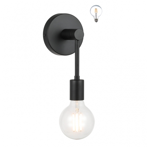 Lighting Wall Sconce Single 1 Light Sconces Wall Light with LED Bulb, Black Vanity Light with for Bathroom Hallway Bedroom XB-W1234-1-MB-G30