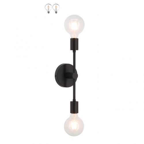 Wall Light Double Black Wall Sconce, 2 Light Vanity Light with LED Bulb for Bathroom Hallway Bedroom XB-W1234-2-MB-G30