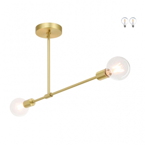 Semi Flush Mount Ceiling Light, Vintage Sputnik Satin Brass Close to Ceiling with 2 LED Bulb for Bedroom Living Room XB-SF1234-2-SB-G30