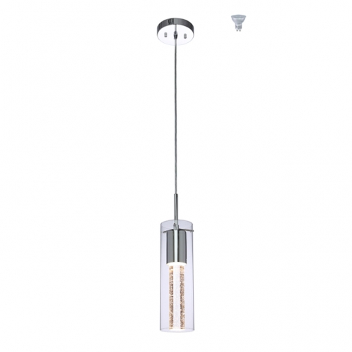Pendant Lighting 1 Light Mini Pendant Light with Glass and Bubble Crystal Modern Hanging Pendant Light with LED Bulb in Chrome  XB-P1110-CH
