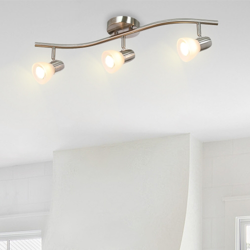 Track Light, 3 Light Kitchen Track Lighting, Modern S-Shaped Ceiling Track Light Bar Brushed Nickel Finish XB-TR1223-3-BN