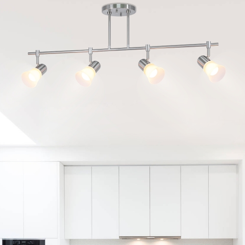 Kitchen Track Lighting, Modern 4 Light Track Light with Glass Brushed Nickel Ceiling Spot Light XB-TR1235-4-BN