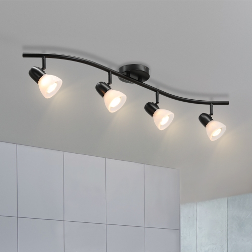 Track Lighting, 4 Light Modern Black Curved Kitchen Track Ceiling Light Fixtures XB-TR1223-4-MBK
