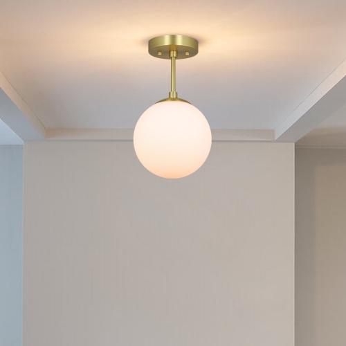 XiNBEi Lighting 3 Light Semi Flush Mount Light, Close to Ceiling Light  Fixture with Fabric Shade Retro Gold Brass 16 inch Semi Flush Drum Light  for