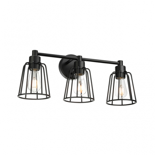 Bathroom Vanity Light, 3 Light Farmhouse Cage Wall Light, Industrial Black Wall Sconce Lighting XB-W1287-3-MB