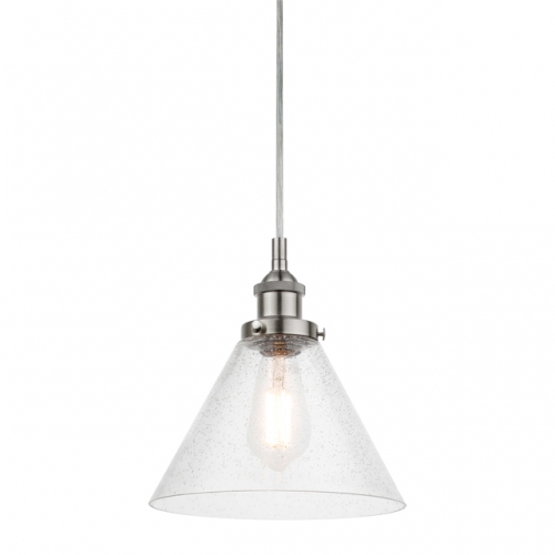 Pendant Light, Retro 1 Light Clear Seeded Glass Pendant Lighting Adjustable Kitchen Pendant Lights Brushed Nickel Finish XB-P1280-BN