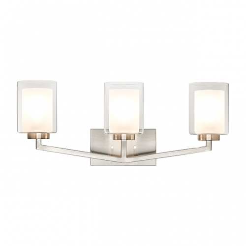 3 Light Wall Light, Modern Bathroom Vanity Light Fixture with Dual Glass Brushed Nickel Iron Wall Mounted Light for Kitchen Living Room XB-W1294-3-BN