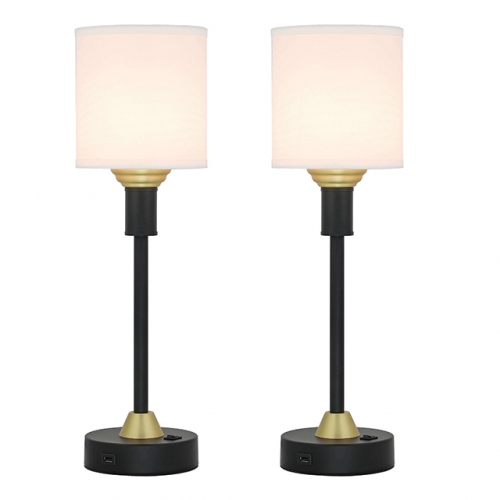 Table Lamp, Industrial Desk Lamp with USB Port & Fabric Shade Black & Anti Brass Bedside Nightstand Reading Lamp XB-TL291-MB (2 Pack)