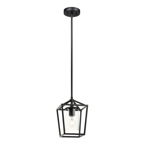 Pendant Lighting, Modern Farmhouse Black Adjustable Hanging Lantern Pendant Light for Kitchen Hallway Dining Room XB-P1295-MB
