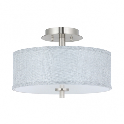 Semi Flush Mount Ceiling Light, 3 Light Drum Light Fixture with Linen Fabric Shade Brushed Nickel for Living Room Bedroom Hallway  XB-SF1303-BN