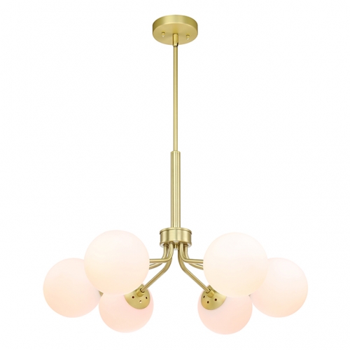 Globe Chandelier, 6 Light Mid Century Modern Brass Chandelier Light Fixtures Ceiling Hanging Pendant Light Chandeliers for Living & Dining Room XB-C1304-6-SB