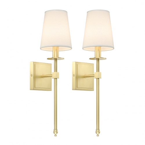 Brass Wall Sconces Set of 2, Modern Wall Mounted Lamp with Fabric Shade Single Bedroom Wall Sconce Light for Corridor & Living Room XB-W1307-SB