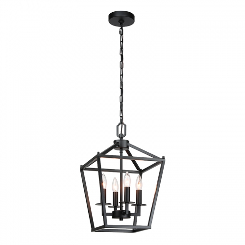 Black Lantern Pendant Light, 4 Light Farmhouse Chandelier Fixture Metal Cage, Adjustable Industrial Chain Chandelier Pendant Hanging Light E12 Base for Kitchen Island, Entryway, Foyer XB-C1306-MB