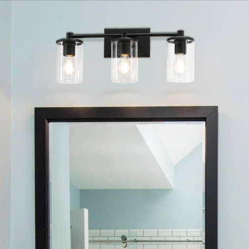 XiNBEi Lighting Bathroom Vanity Light, Modern Indoor Black 3 Light Wall Light with Glass XB-W1240-3-MB