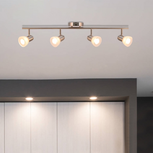 Track Light, Modern Fixed Rail Lighting with Glass, 4 Light Kitchen Ceiling Light Brushed Nickel XB-TR1237-4-BN