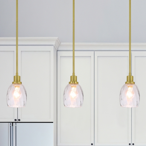 Pendant Light Modern 1 Light Mini Pendant Hanging Light with Clear Glass Adjustable Kitchen Hanging Ceiling Light in Satin Brass  XB-P1210-SB