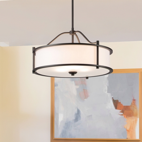 Pendant Lighting 18 inch 3 Light Drum Pendant Light with Fabric