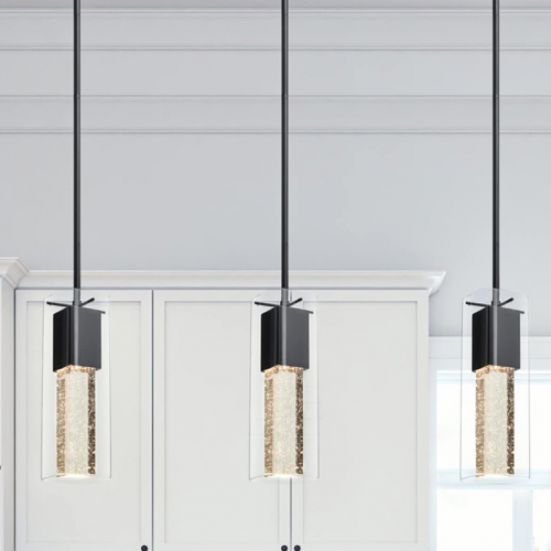 Pendant Light, Modern Black Kitchen Hanging Pendant Lighting with Square Glass & LED Bulb XB-P1110-SQ-MB