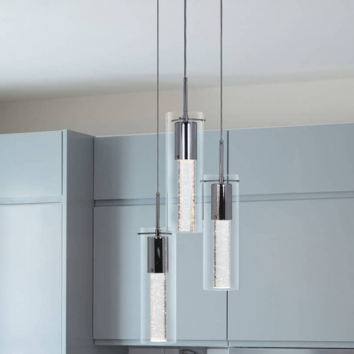 Pendant Lighting, Kitchen Island Cluster Pendant Light 3 Light with Crystal and LED Bulb XB-P1110-3-CH