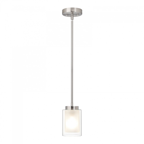 Pendant Lighting Modern 1 Light Mini Pendant Light with Dual Glass in Brushed Nickel, Adjustable Hanging Ceiling Light for Kitchen & Living Room XB-P1195-BN