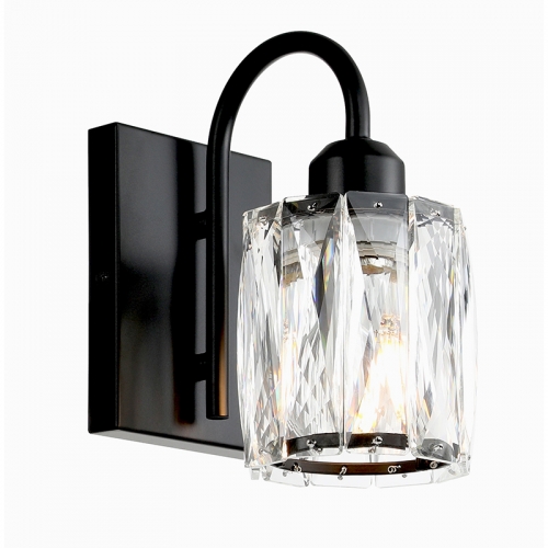 Black Wall Sconce, Modern Crystal Wall Light Fixture with G9 Crystal Shade Single 1 Light Bathroom Vanity Wall Lamp for Hallway Bathroom Living Room XB-W326-1-MB