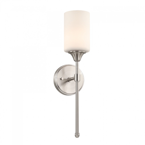 Wall Light 1 Light Wall Sconce with Glass in Brushed Nickel, Classic Bath Sconce Vanity for Bathroom Bedroom & Living Room XB-W1216-BN