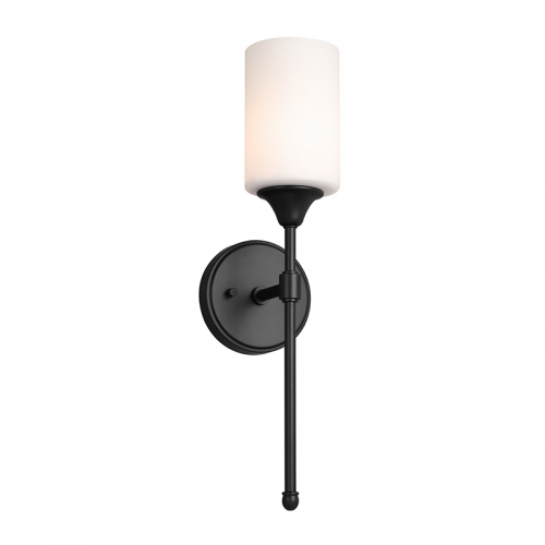 Wall Light 1 Light Wall Sconce with Glass in Matte Black, Classic Bath Sconce Vanity for Bathroom Bedroom & Living Room XB-W1216-MBK