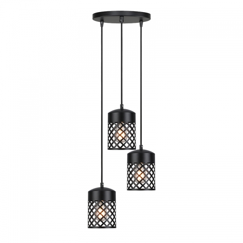 Cluster Chandelier, Farmhouse Adjustable Kitchen Island Pendant Lighting with Cage Shade 3 Light Black Pendant Light Fixture for Staircase Entry Dining Room XB-P328-3-MB