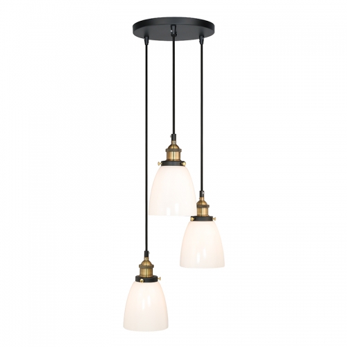 3 Light Cluster Pendant Lighting, Modern Kitchen Island Pendant Lights with Milk Glass Anti Brass Hanging Pendant Ceiling Chandelier for Stairwell Dining Room XB-P1160-3-AB