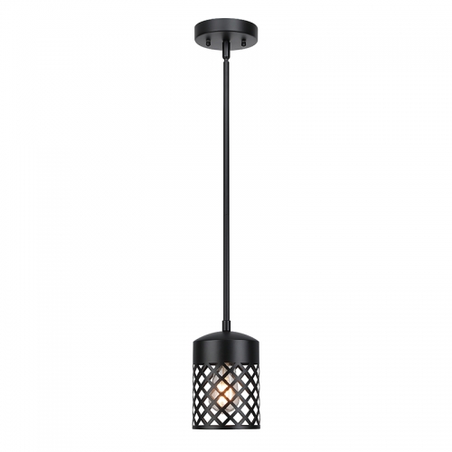 Farmhouse Pendant Lighting, Single Mini Pendant Light with Cage Shade Black Adjustable Hanging Pendant Ceiling Light for Kitchen Island Bar XB-P328-MB