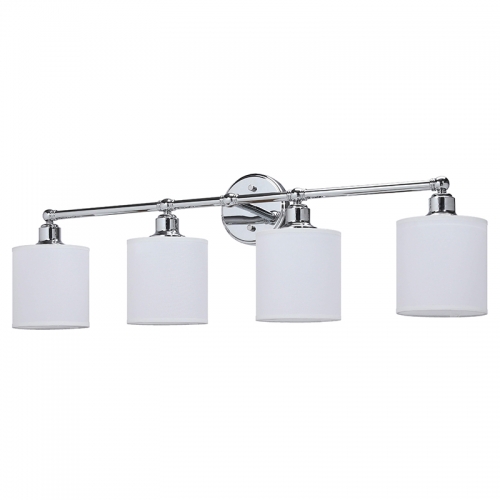 Wall Light 4 Light Bathroom Vanity Light with Drum Fabric Shade in Chrome, Modern Wall Mounted Sconce Light for Bathroom Bedroom & Living Room XB-W1214-4-CH