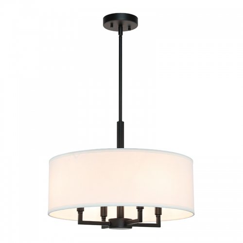 Drum Chandelier, Farmhouse 4 Light Pendant Light with White Fabric Shade Black Pendant Lighting Fixture for Kitchen Island Living Room XB-P1296-MB