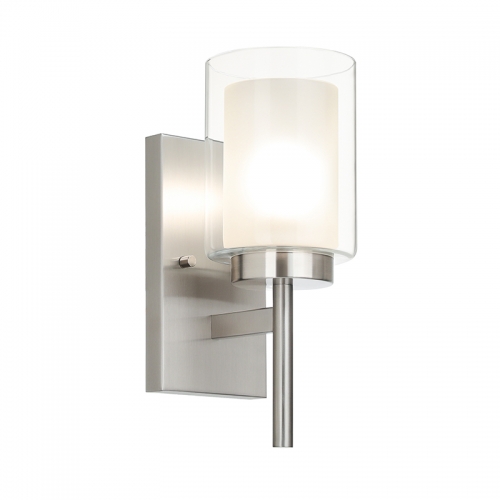 Bath Sconce Vanity Light, Modern Indoor 1 Light Wall Light Fixture with Dual Glass Shade Brushed Nickel Finish XB-W1276-1-BN