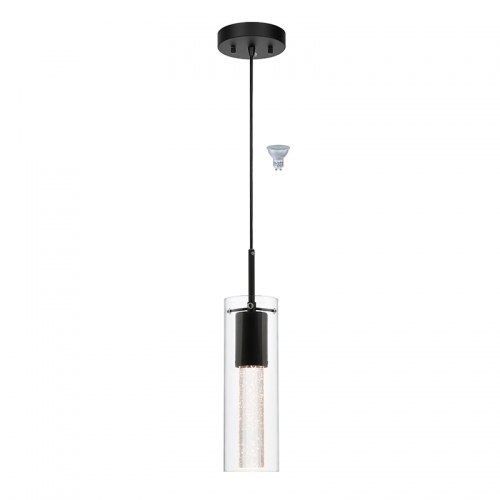 Pendant Lighting, Modern 1 Light Mini Hanging Kitchen Isaland Pendant Light with LED Bulb & Bubble Crystal Black Finish XB-P1110-MB