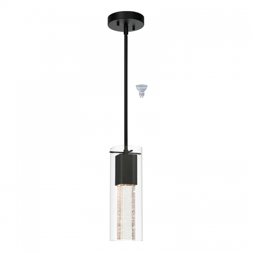 Pendant Light, Modern Black Kitchen Hanging Pendant Lighting with Square Glass & LED Bulb XB-P1110-SQ-MB