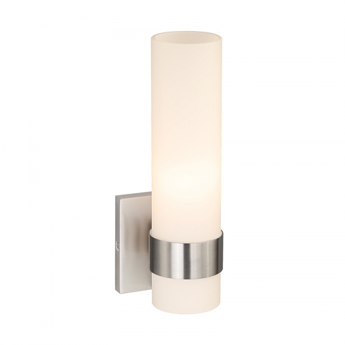 Wall Light ADA Wall Sconce with Opal Cylinder Glass in Brushed Nickel, Bathroom Vanity Light for Living Room & Corridor XB-W1185-BN