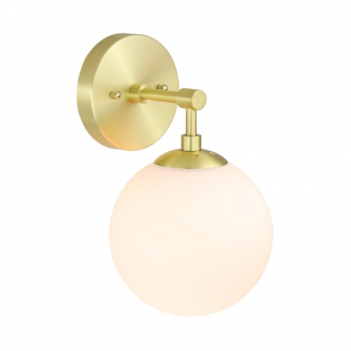 Wall Light 1 Light Vintage Wall Sconce with White Globe Glass in Satin Brass, Bathroom Vanity Lighting Suitable for Living Room & Hallway  XB-W1211-SB