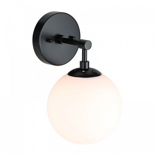 Wall Light 1 Light Vintage Wall Sconce with White Globe Glass Shade in Matte Black Bathroom Vanity Lighting Suitable for Bathroom & Kitchen  XB-W1211-MBK