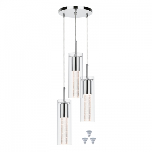 Pendant Lighting, Kitchen Island Cluster Pendant Light 3 Light with Crystal and LED Bulb XB-P1110-3-CH