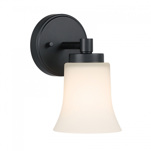 Wall Sconce, 1 Light Black Glass Vanity Wall Light for Bathroom & Hallway XB-W1235-1-MB