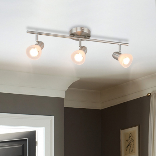 Track Light, 3 Light Kitchen Ceiling Light with Glass, Modern Fixed Rail Lighting Brushed Nickel XB-TR1237-3-BN